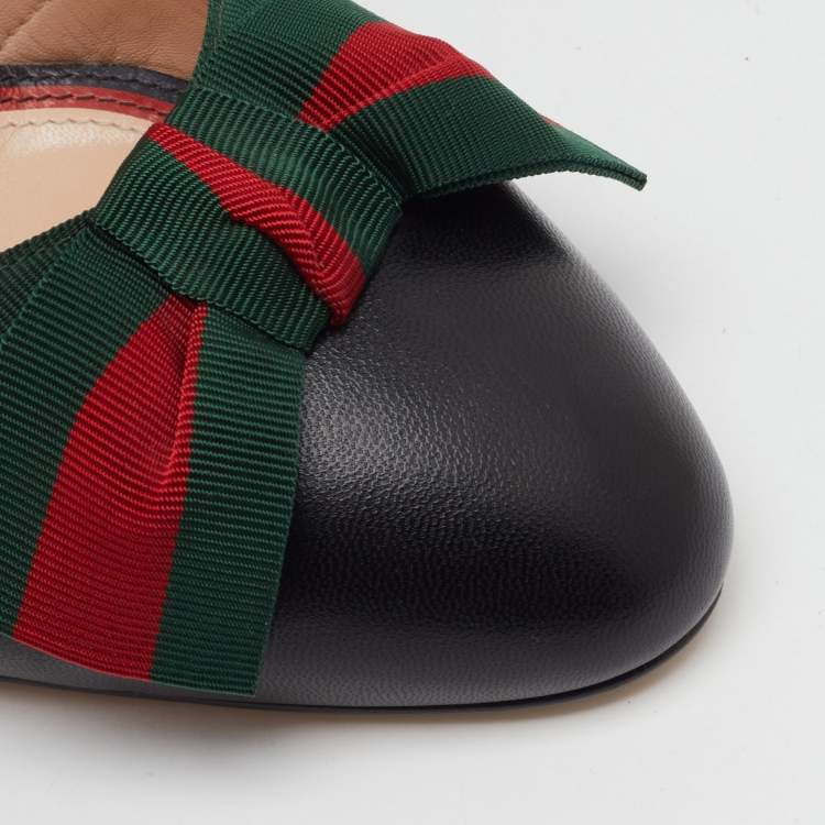 Pre Owned Gucci Black Leather Aline Web Bow Block Heel Pumps Size 38