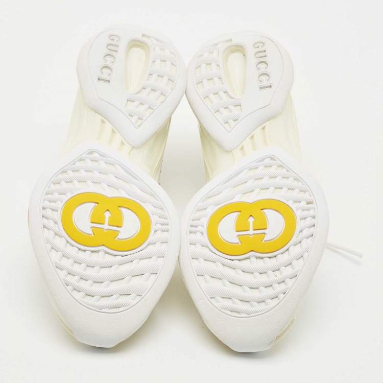 Pre Owned Gucci Cream Mesh and Suede Crystal Embellished Run Sneakers Size 36.5