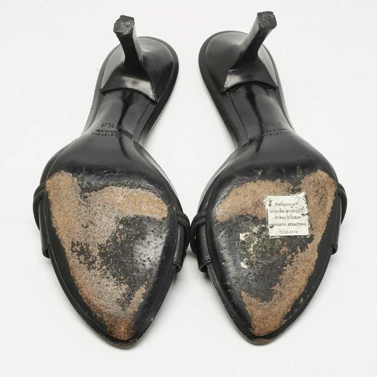 Pre Owned Gucci Black Leather GG Interlocking Slide Sandals Size 36.5