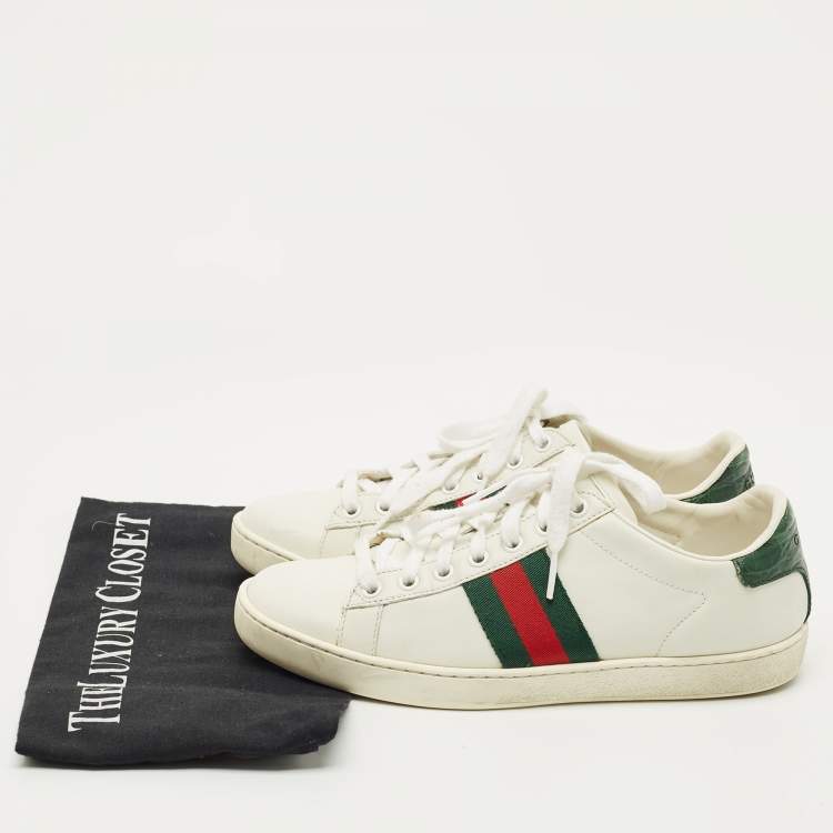 مملوكة مسبقًا Gucci White Crocodile and Leather Ace Lace Up Sneakers Size 37