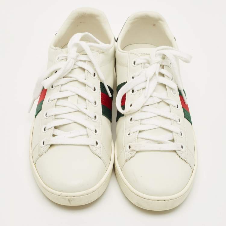 مملوكة مسبقًا Gucci White Crocodile and Leather Ace Lace Up Sneakers Size 37