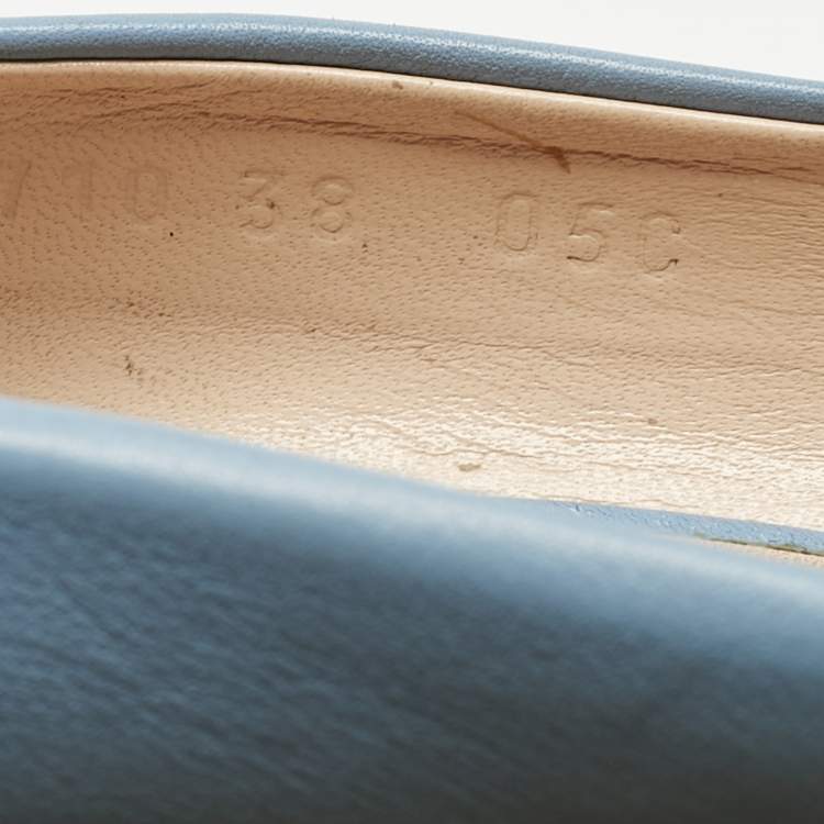 Pre Owned Gucci Sky Blue Leather Horsebit Wedge Pumps Size 38