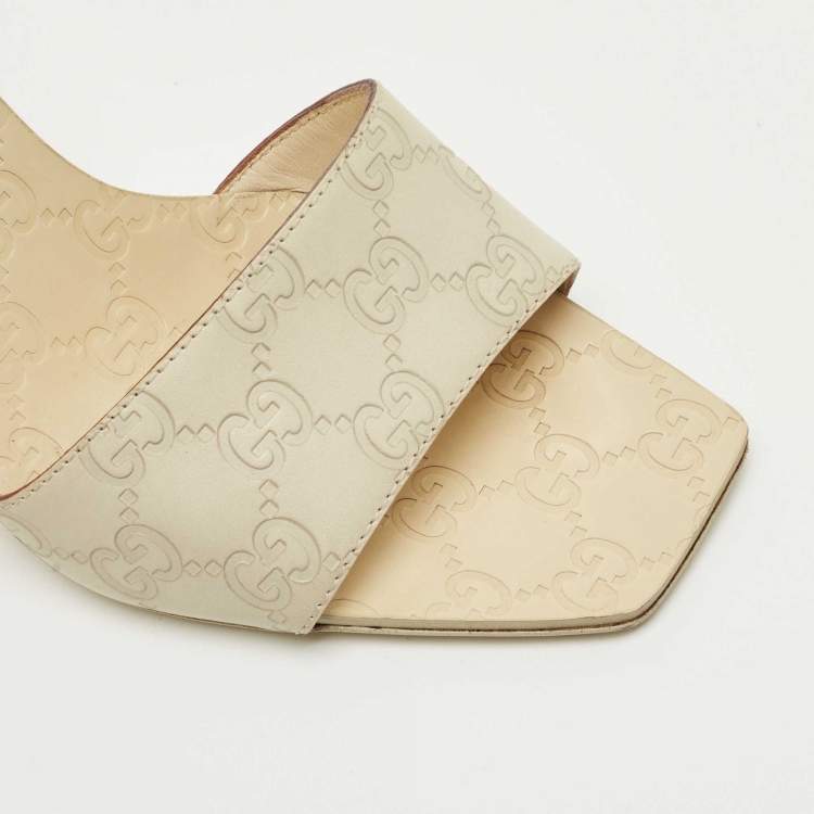 Pre Owned Gucci Cream Guccissima Leather Slide Sandals Size 41