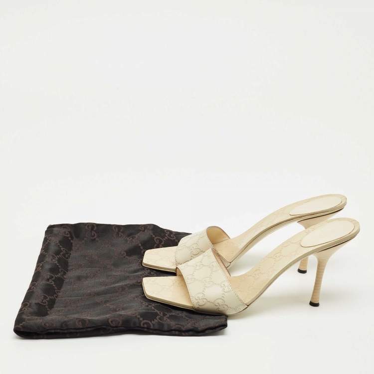 Pre Owned Gucci Cream Guccissima Leather Slide Sandals Size 41