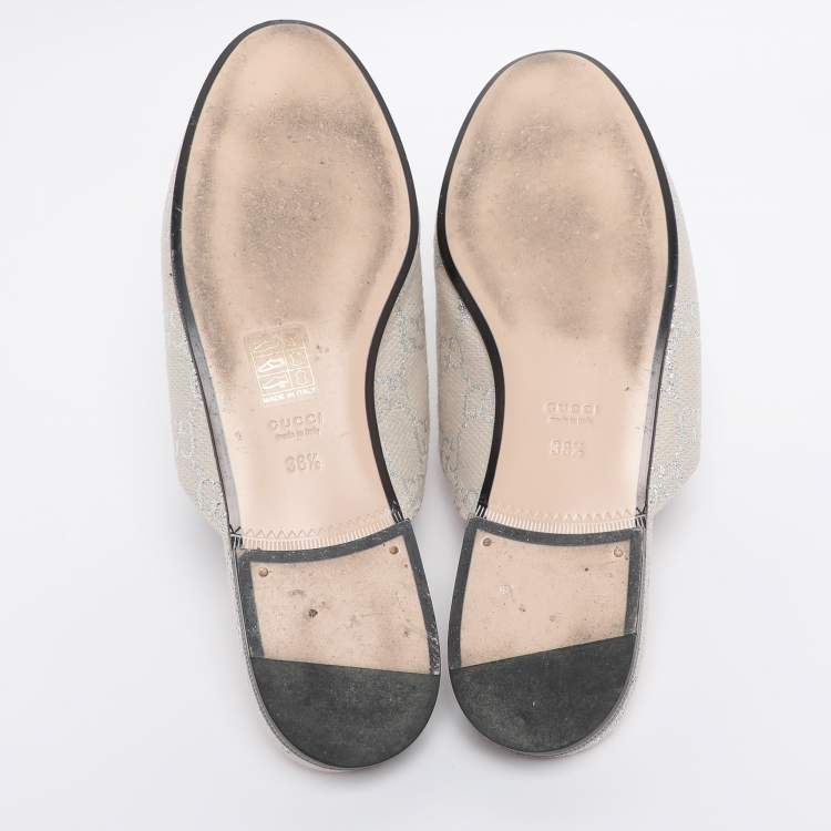 Pre Owned Gucci Cream Canvas Princetown Horsebit Mules Size 38.5