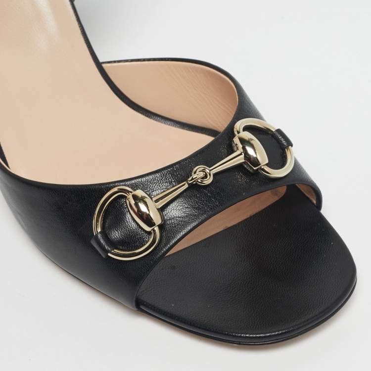 Pre Owned Gucci Black Leather Horsebit Ankle Strap Sandals Size 39