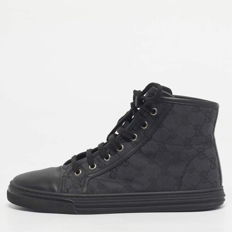 Pre Owned Gucci Black GG Canvas and Leather Brooklyn High Top Sneakers Size 39