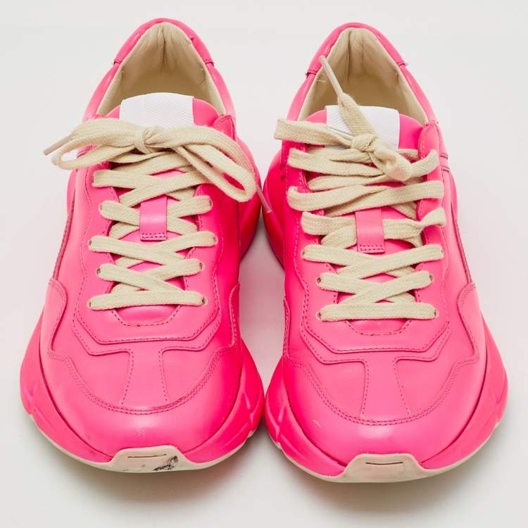 Pre Owned Gucci Neon Pink Leather Rhyton Sneakers Size 37.5