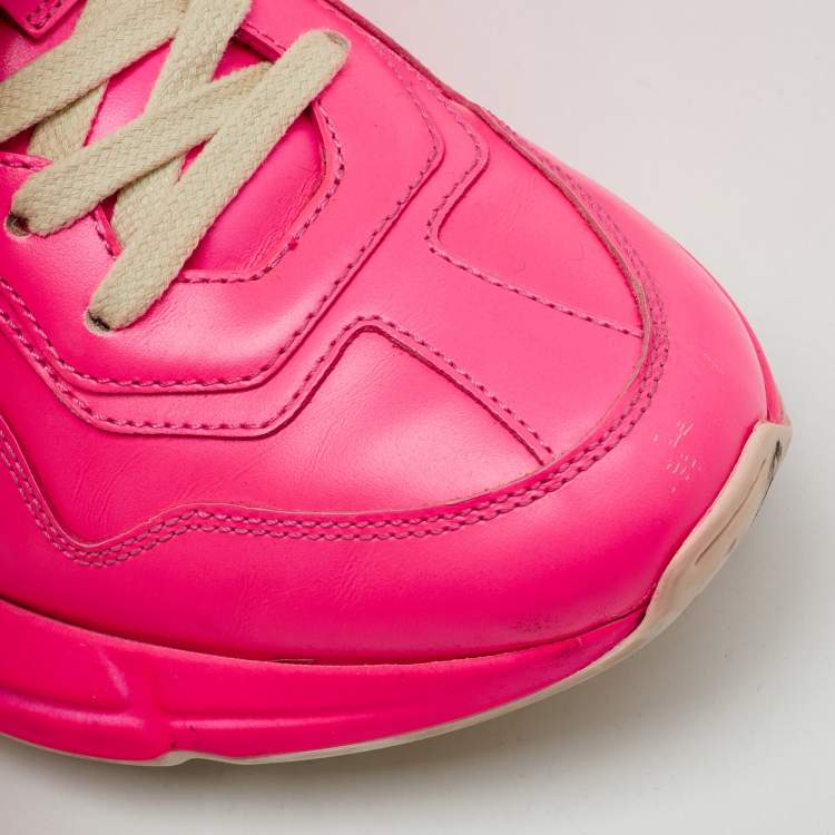 Pre Owned Gucci Neon Pink Leather Rhyton Sneakers Size 37.5