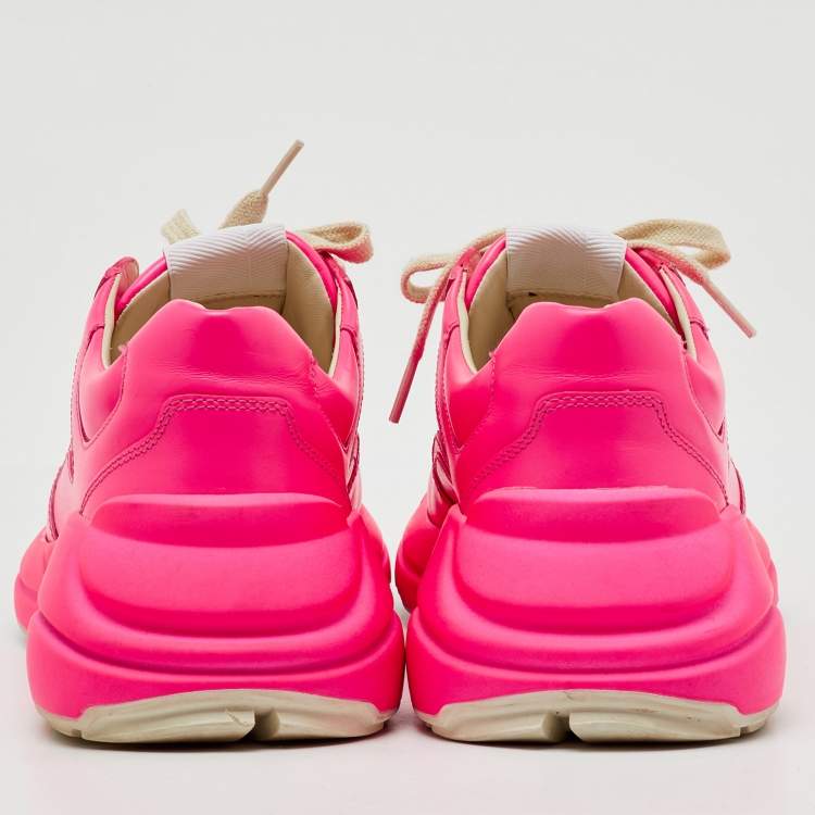 Pre Owned Gucci Neon Pink Leather Rhyton Sneakers Size 37.5