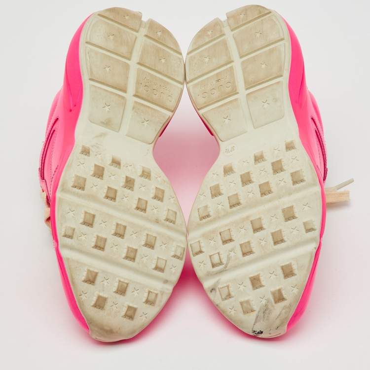 Pre Owned Gucci Neon Pink Leather Rhyton Sneakers Size 37.5