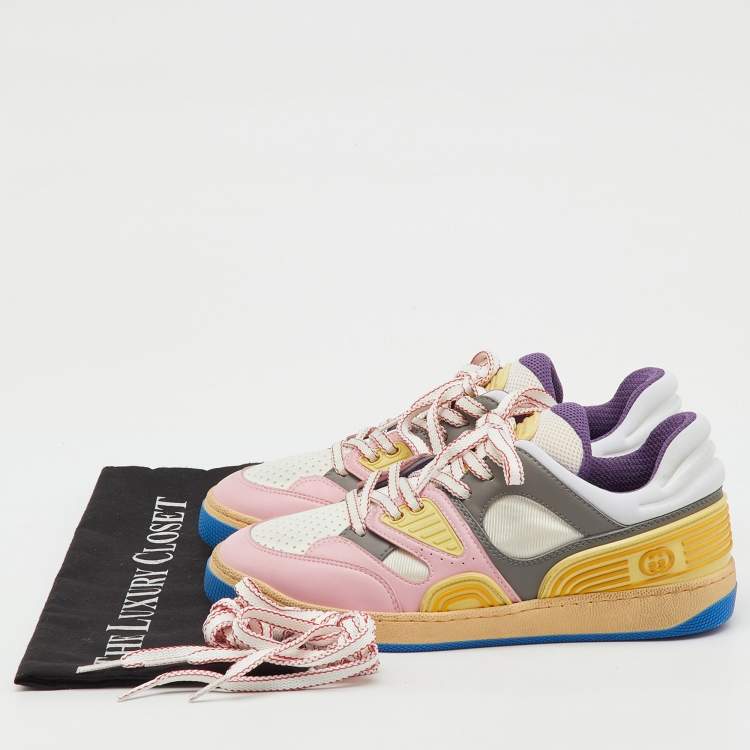Pre Owned Gucci Multicolor Leather and Fabric Demetra Basket Low Top Sneakers Size 37