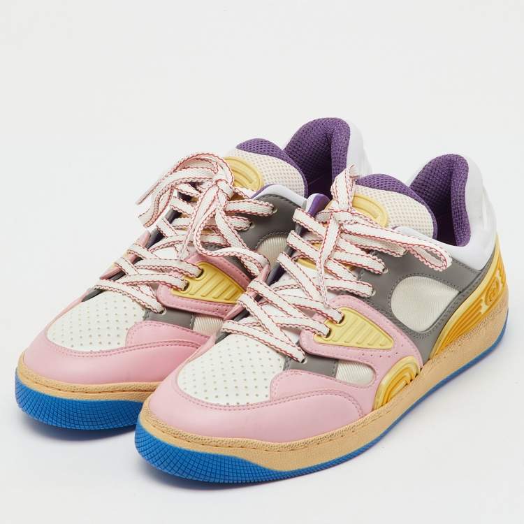 Pre Owned Gucci Multicolor Leather and Fabric Demetra Basket Low Top Sneakers Size 37