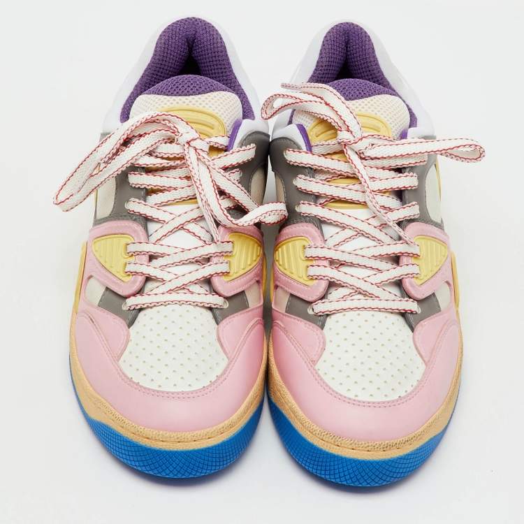 Pre Owned Gucci Multicolor Leather and Fabric Demetra Basket Low Top Sneakers Size 37
