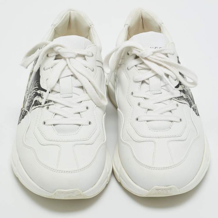 Pre Owned Gucci White Leather Mystic Cat Rhyton Low Top Sneakers Size 36.5