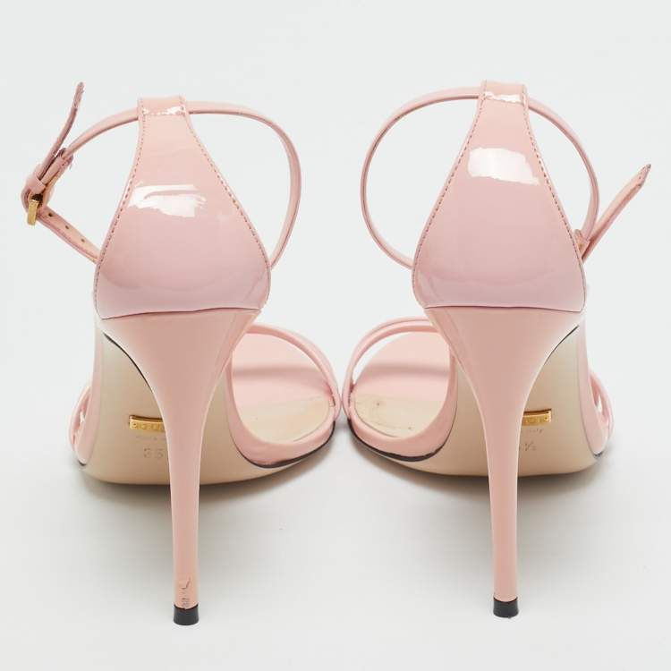 Pre Owned Gucci Pink Patent Leather Ankle Strap Sandals Size 35.5