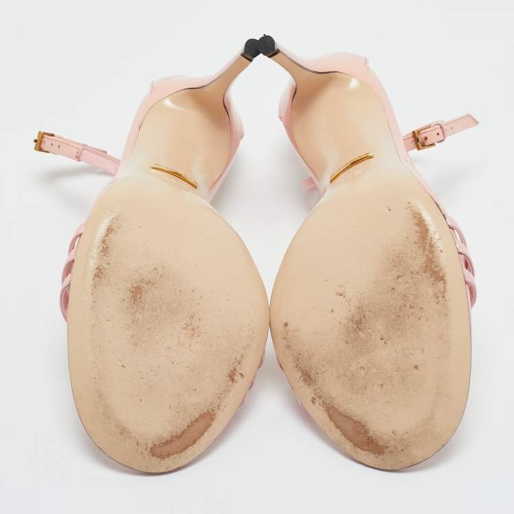 Pre Owned Gucci Pink Patent Leather Ankle Strap Sandals Size 35.5