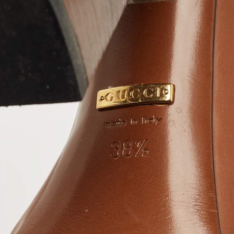 Pre Owned Gucci Brown Leather Horsebit Web Ankle Strap Sandals Size 38.5