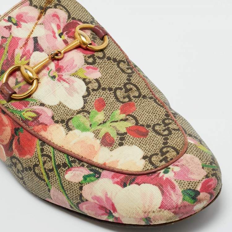 Pre Owned Gucci Multicolor GG Supreme Blooms Canvas Horsebit Princetown Mules Size 37