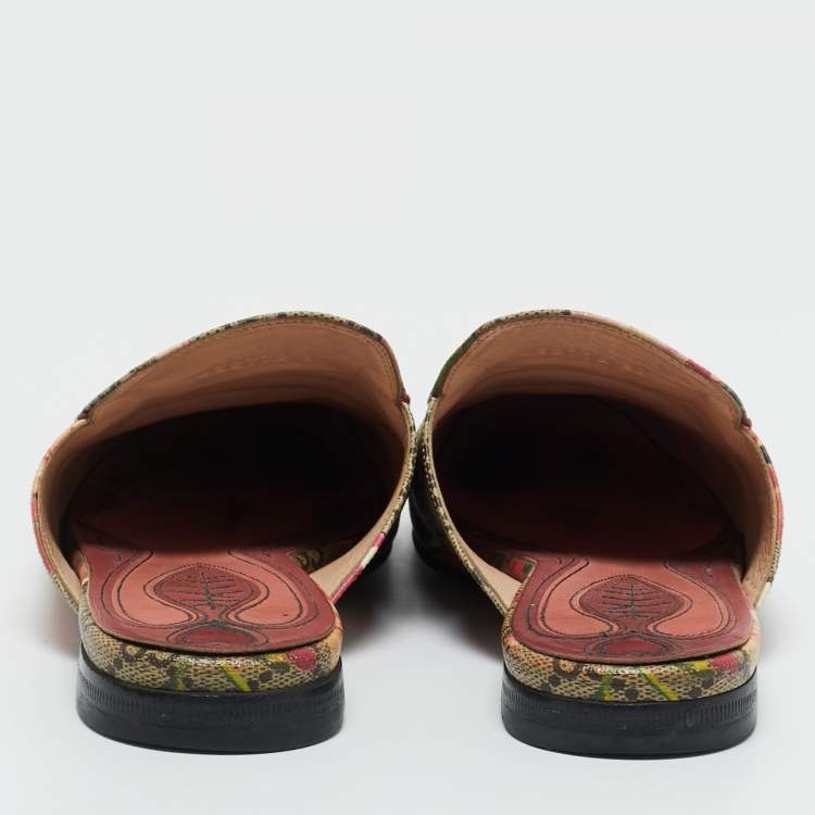 Pre Owned Gucci Multicolor GG Supreme Blooms Canvas Horsebit Princetown Mules Size 37