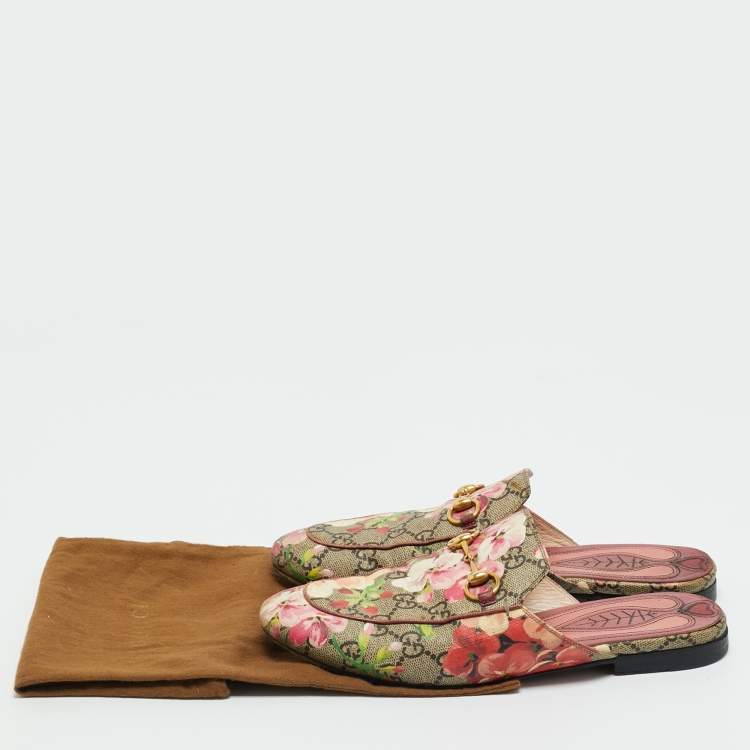 Pre Owned Gucci Multicolor GG Supreme Blooms Canvas Horsebit Princetown Mules Size 37