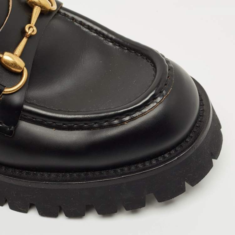 Pre Owned Gucci Black Leather Horsebit Loafers Size 39.5