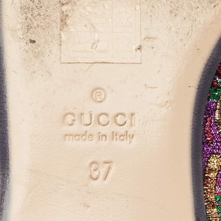 Pre Owned Gucci Multicolor Brocade Fabric Princetown Mules Size 37