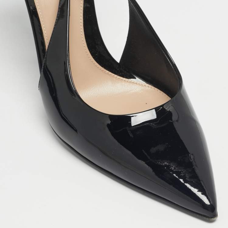 Pre Owned Gucci Black Patent Leather Signoria Chain Link Slingback Pumps Size 40