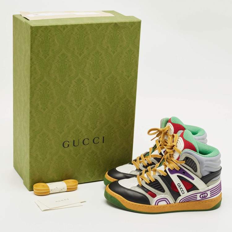 Pre Owned Gucci Multicolor Mesh Leather and Fabric Basket Sneakers Size 35