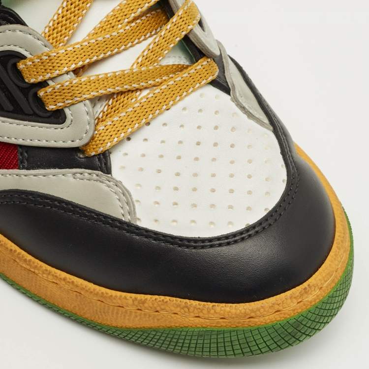 Pre Owned Gucci Multicolor Mesh Leather and Fabric Basket Sneakers Size 35