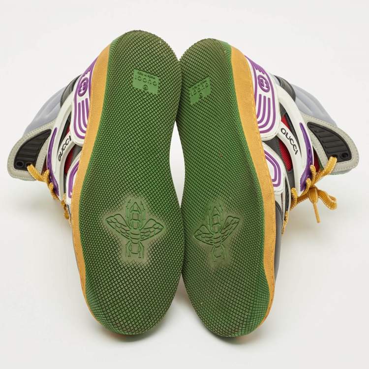 Pre Owned Gucci Multicolor Mesh Leather and Fabric Basket Sneakers Size 35