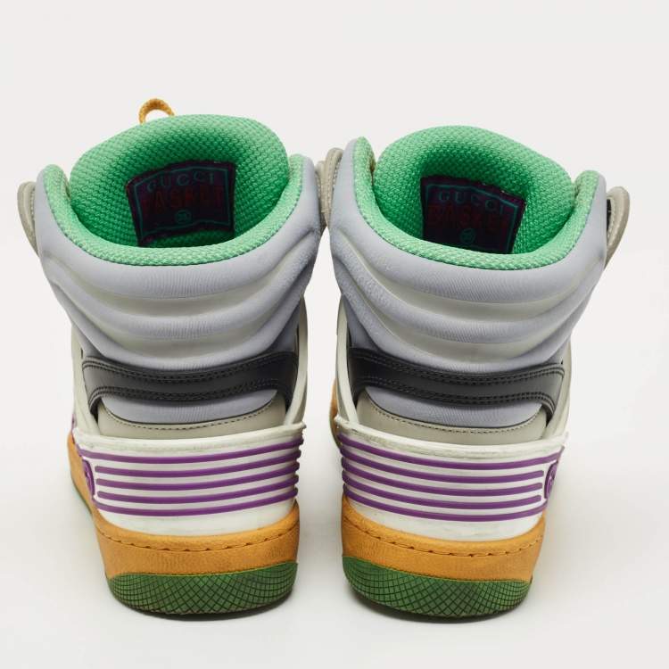Pre Owned Gucci Multicolor Mesh Leather and Fabric Basket Sneakers Size 35