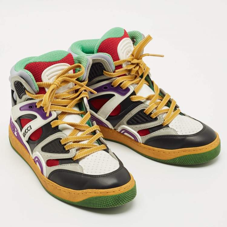 Pre Owned Gucci Multicolor Mesh Leather and Fabric Basket Sneakers Size 35