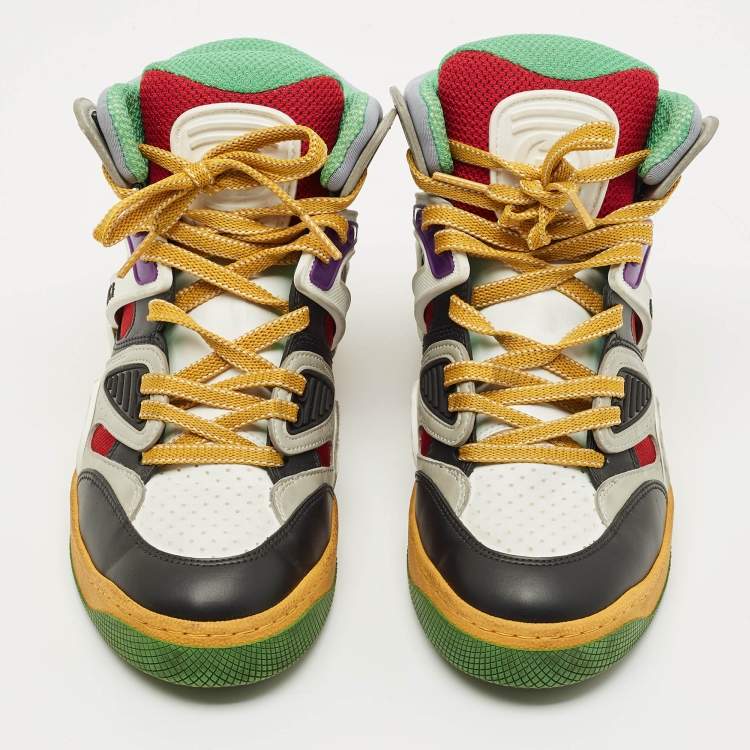 Pre Owned Gucci Multicolor Mesh Leather and Fabric Basket Sneakers Size 35