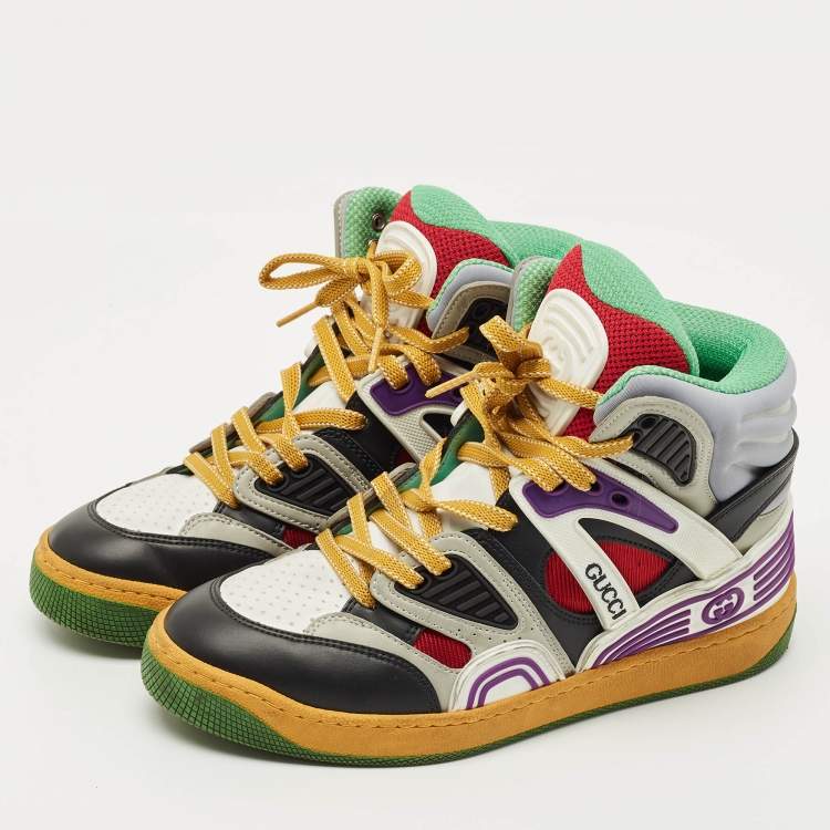 Pre Owned Gucci Multicolor Mesh Leather and Fabric Basket Sneakers Size 35