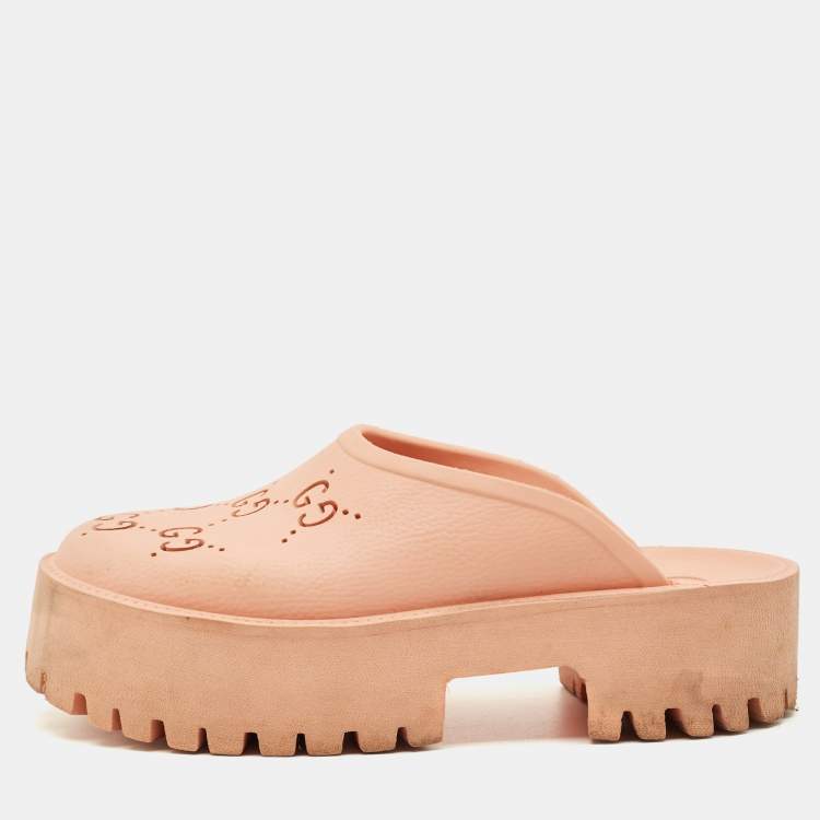 Pre Owned Gucci Orange Rubber Acetate Clogs Size 40