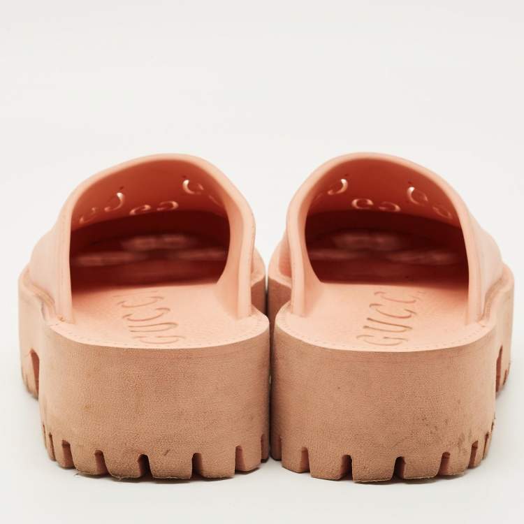 Pre Owned Gucci Orange Rubber Acetate Clogs Size 40