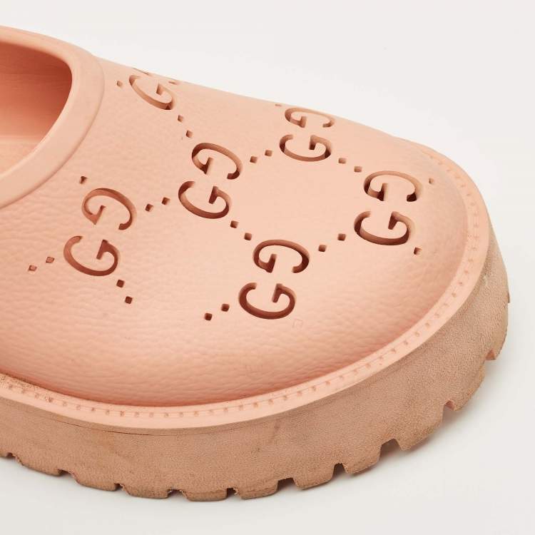 Pre Owned Gucci Orange Rubber Acetate Clogs Size 40