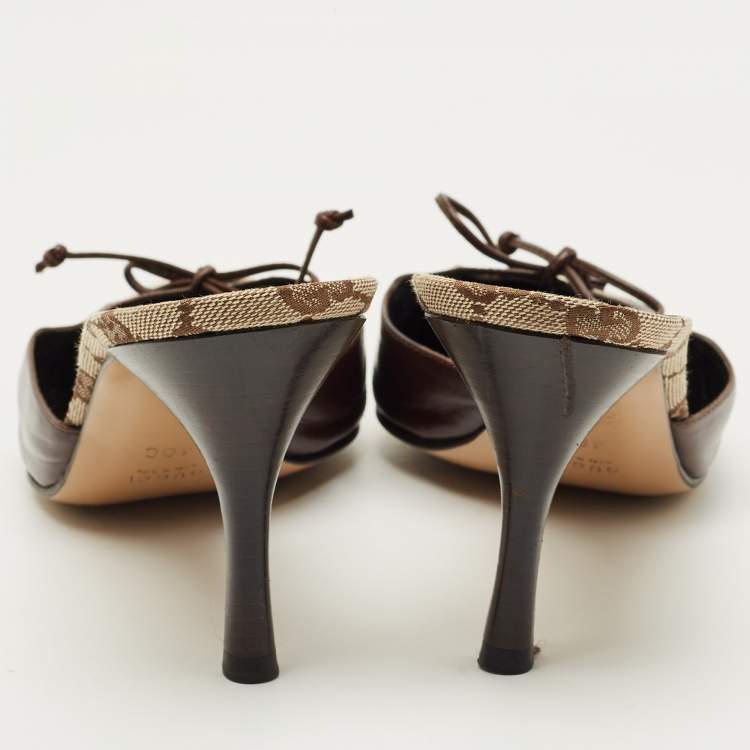 Pre Owned Gucci Brown/Beige GG Canvas Pointed Toe Mules Size 40