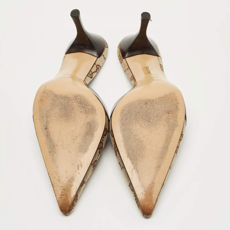 Pre Owned Gucci Brown/Beige GG Canvas Pointed Toe Mules Size 40