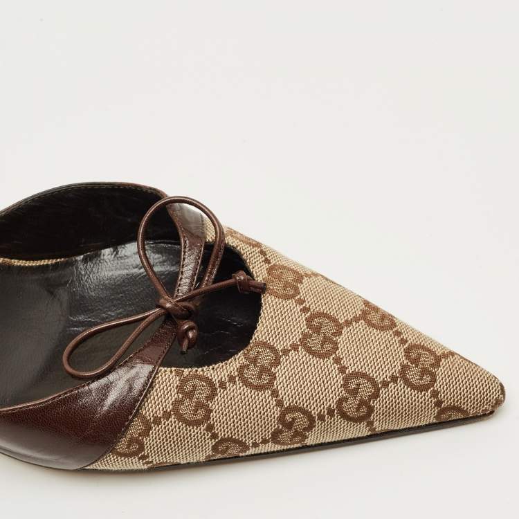 Pre Owned Gucci Brown/Beige GG Canvas Pointed Toe Mules Size 40
