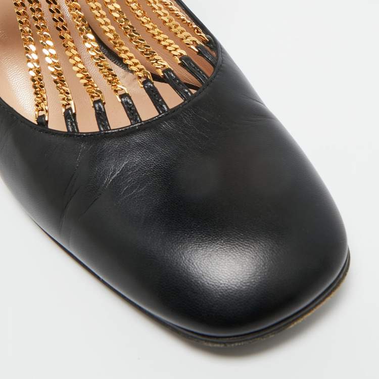 Pre Owned Gucci Black Leather Chain Embellished Mary Jane Pumps Size 39