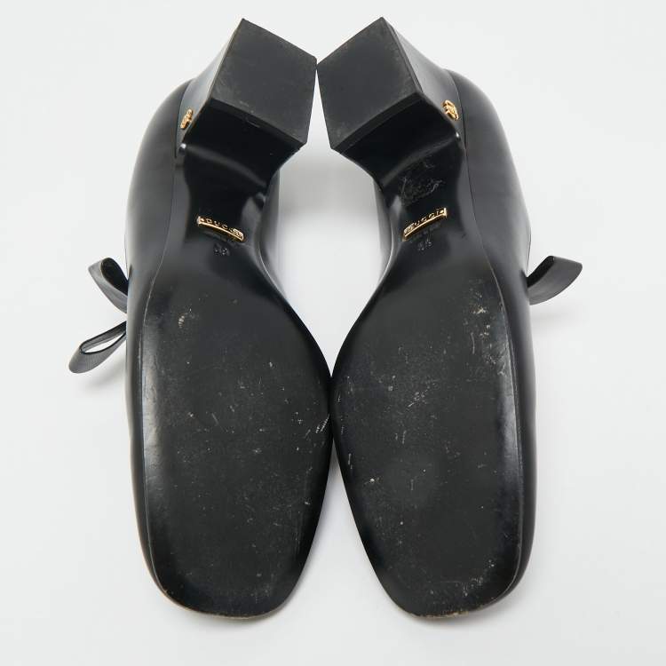 Pre Owned Gucci Black Leather Chain Embellished Mary Jane Pumps Size 39