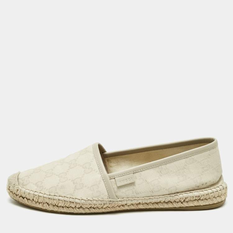 Pre Owned Gucci Grey Canvas and Leather GG Canvas Espadrille Flats Size 38.5