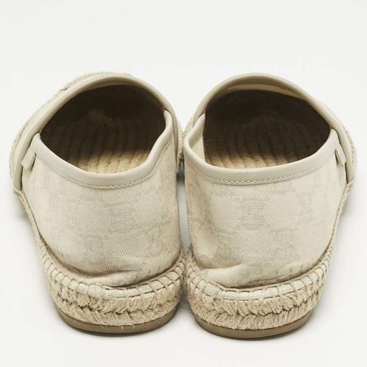 Pre Owned Gucci Grey Canvas and Leather GG Canvas Espadrille Flats Size 38.5