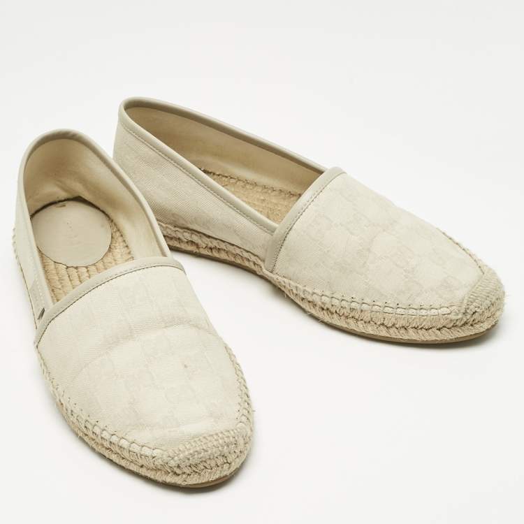 Pre Owned Gucci Grey Canvas and Leather GG Canvas Espadrille Flats Size 38.5
