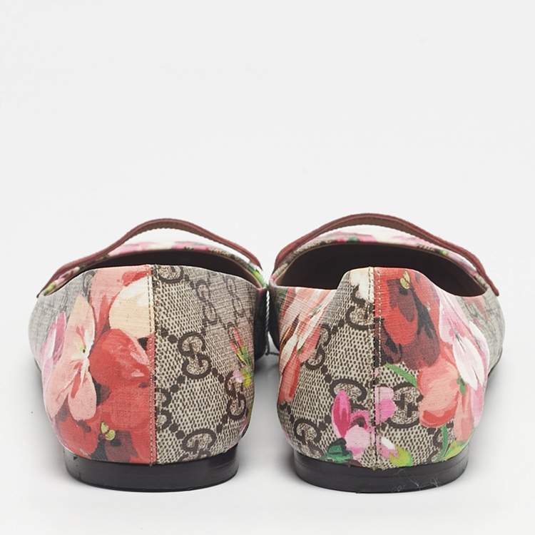 Pre Owned Gucci Multicolor GG Supreme Canvas Blooms  and Leather Ballet Flats Size 37