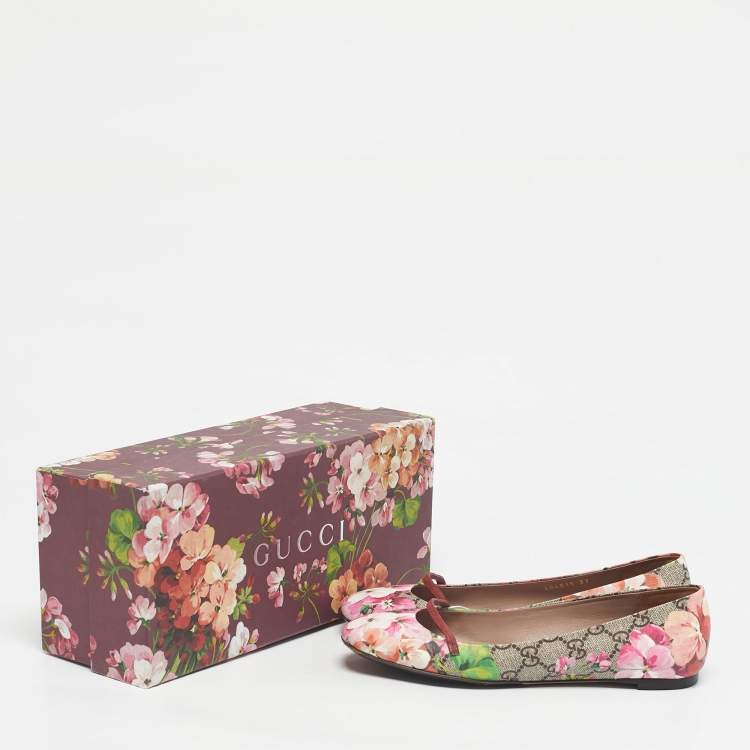 Pre Owned Gucci Multicolor GG Supreme Canvas Blooms  and Leather Ballet Flats Size 37