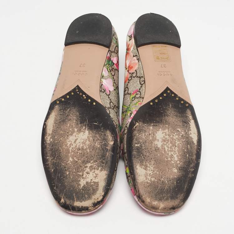 Pre Owned Gucci Multicolor GG Supreme Canvas Blooms  and Leather Ballet Flats Size 37