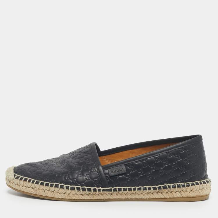Pre Owned Gucci Black Leather GG Espadrille Flats Size 38.5